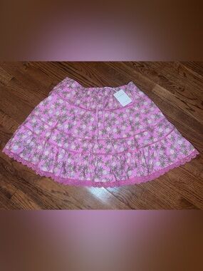 Free Assembly Pink Pineapple Print Tiered Mini Skirt